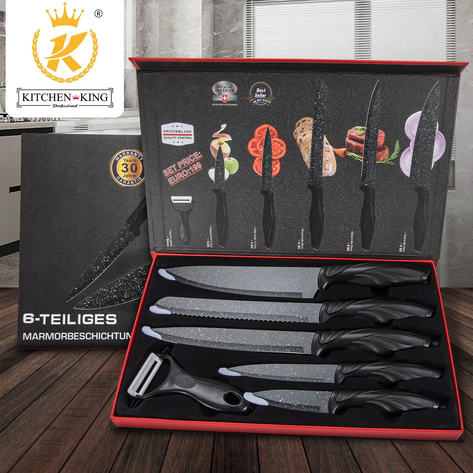 6pcs Stainless Steel Kitchen Knives Set Sharp Peeler Chef Slicer