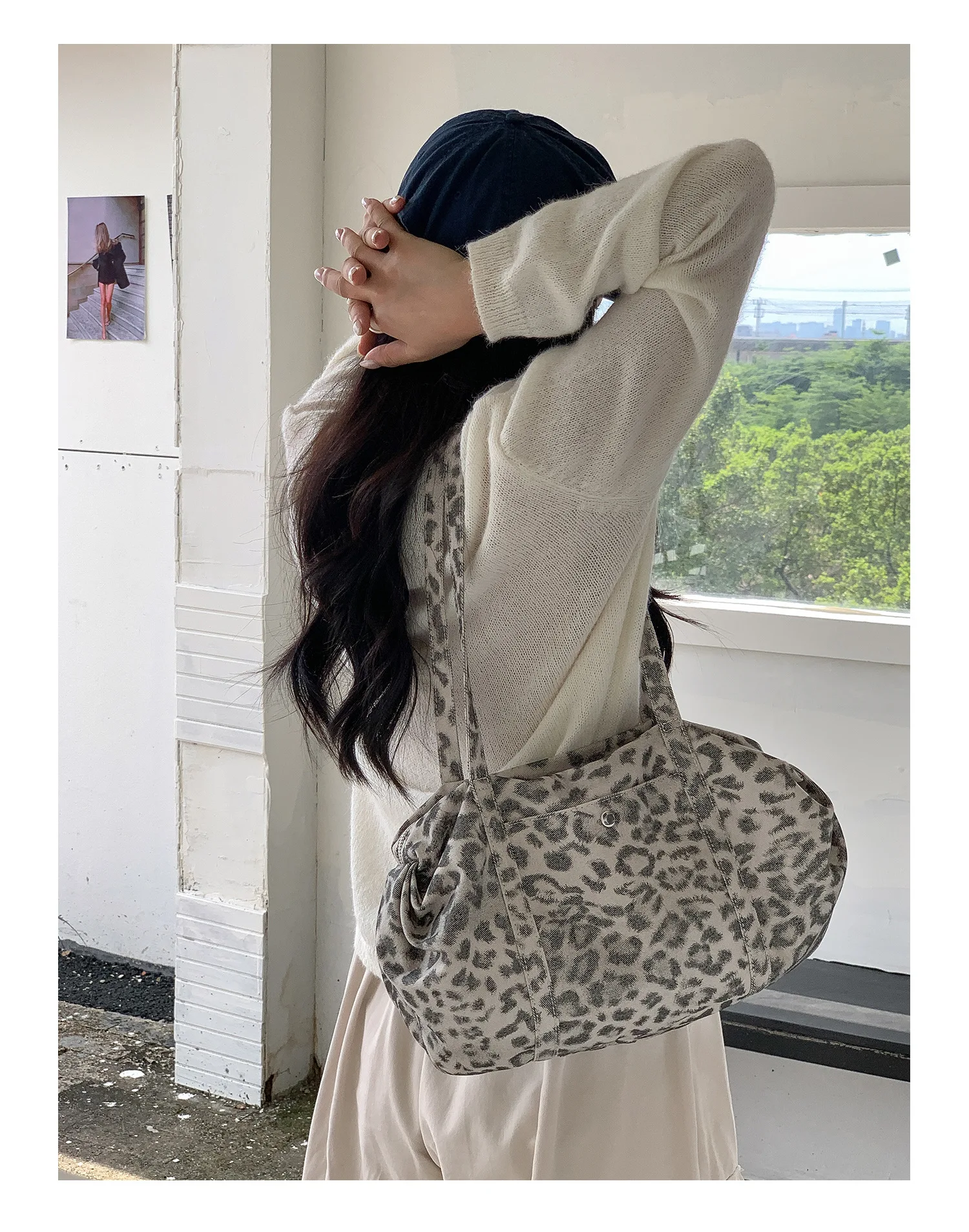 Wild Leopard Print Handbag Large Capacity Tote Bag Minimalist Nylon Women Shoulder Bag Fashion Armpit Bag Retro Satchel