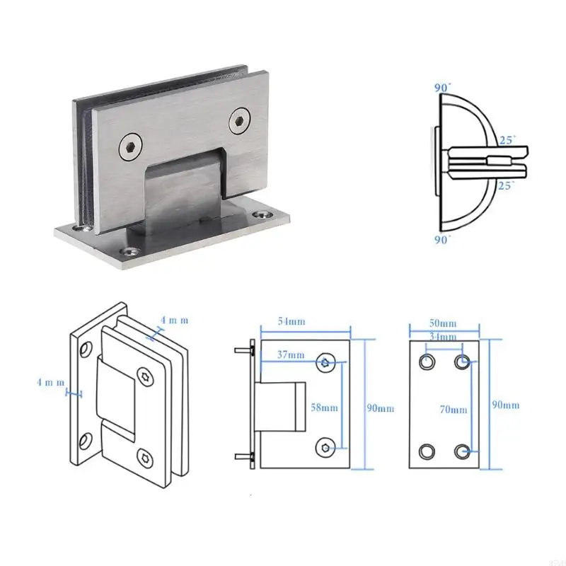 97QD 8-12mm Glass Door Hinge Bathroom Shower Door Frameless Bracket Wall Mounted