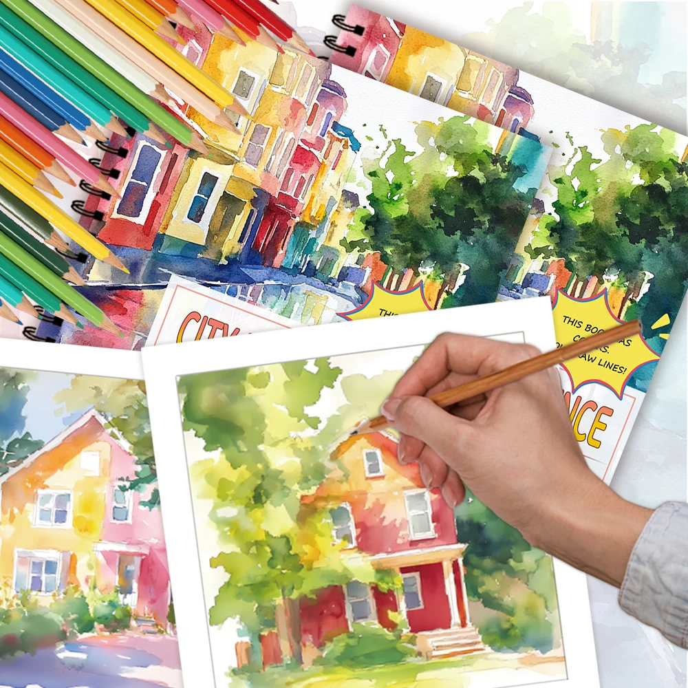 1pc, City Reverse Colouring Book, 30 sheets of 100gsm, Relaxing & Creative Lines ‘All You Need Is A Pen Book’ Birthday Gift 5