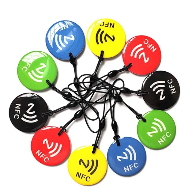 10pcs NFC Tags for All NFC Enabled Phones Ntag213 Epoxy RFID Card 13.56MHz Token with Rope Waterproof 3