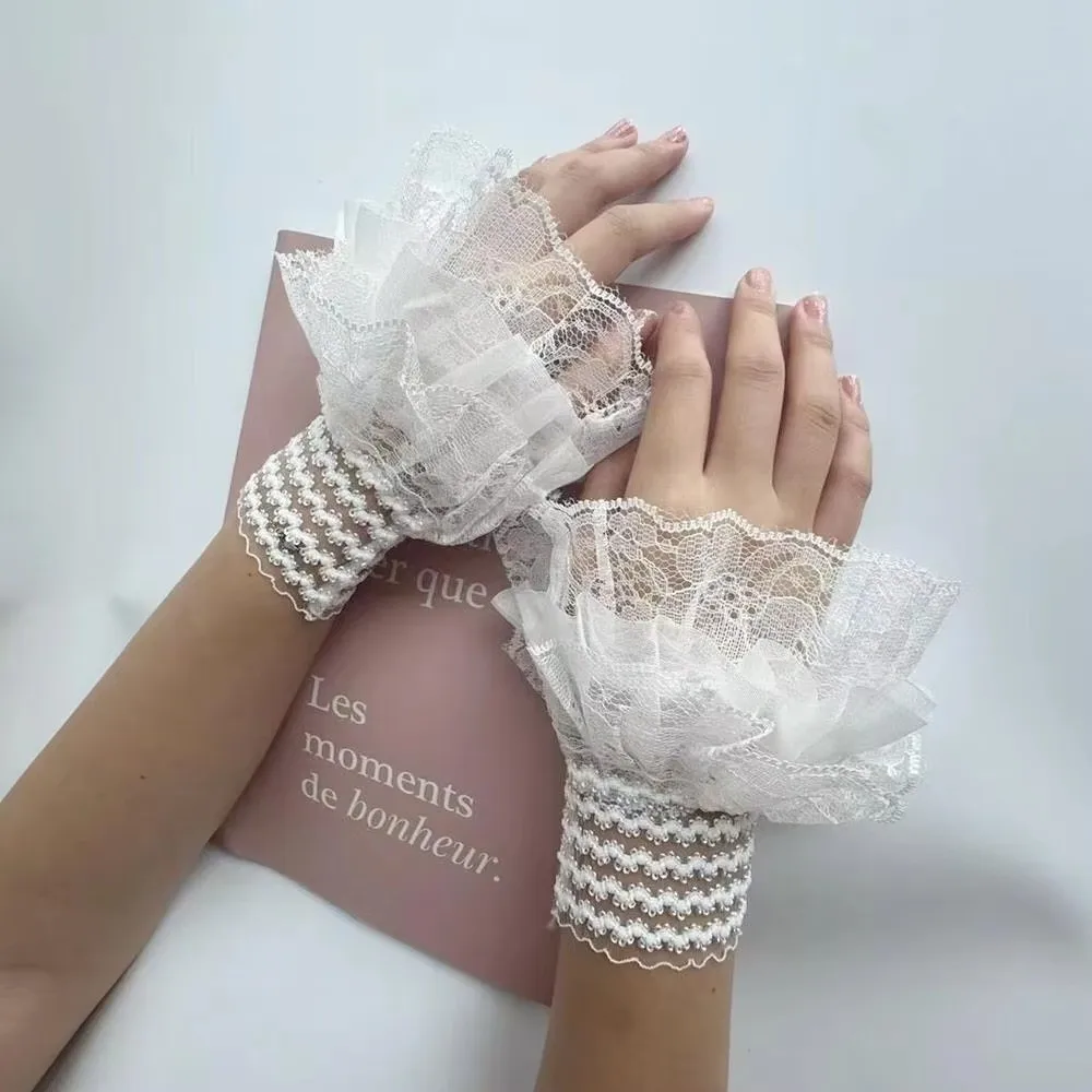 빅토리아 시대 스타일 탈부착 가능한 소매 커프스, 탈부착 가능한 의상 액세서리, 레이스 러플 손목 장식, 부드럽고 편안한 가짜 소매 커프스, 웨딩용