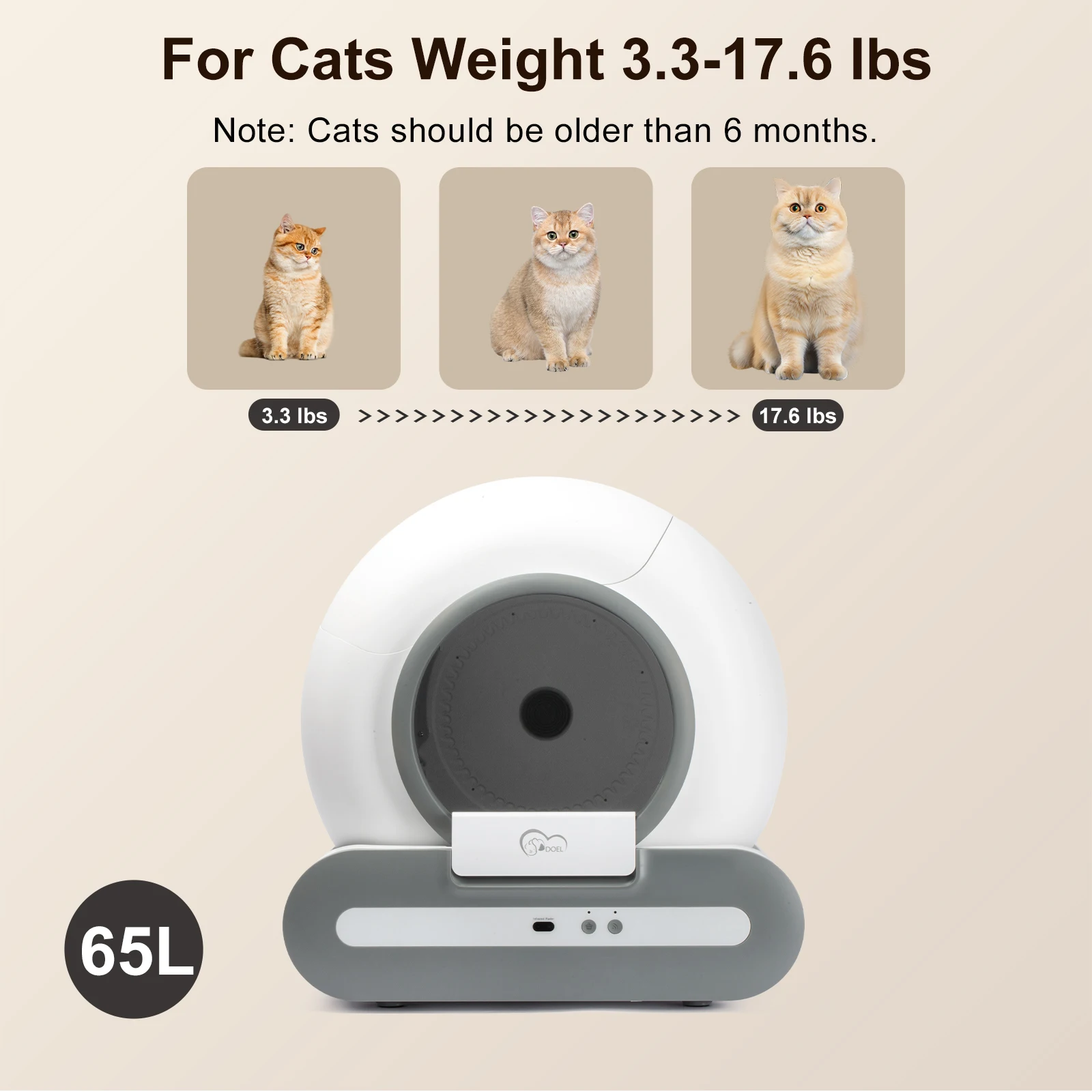 DOEL 65L Self-Cleaning Cat Litter Box App Control 6