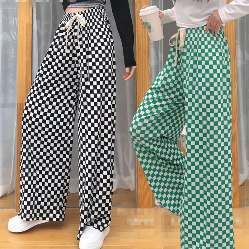 Wide-leg Plaid Pants Women's Summer Thin Green Checkerboard Pants Anti-mosquito Loose Casual Air-conditioning Straight Trousers vansvans vans casual shoes vn0a3jexpu1 checkerboard