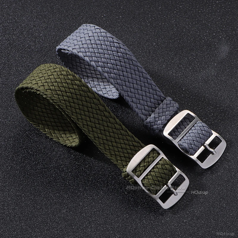 Premium Perlon Woven Nylon Watchband Strap – Adjustable Fabric Bracelet with Buckle for Men & Women, Black & Blue Options