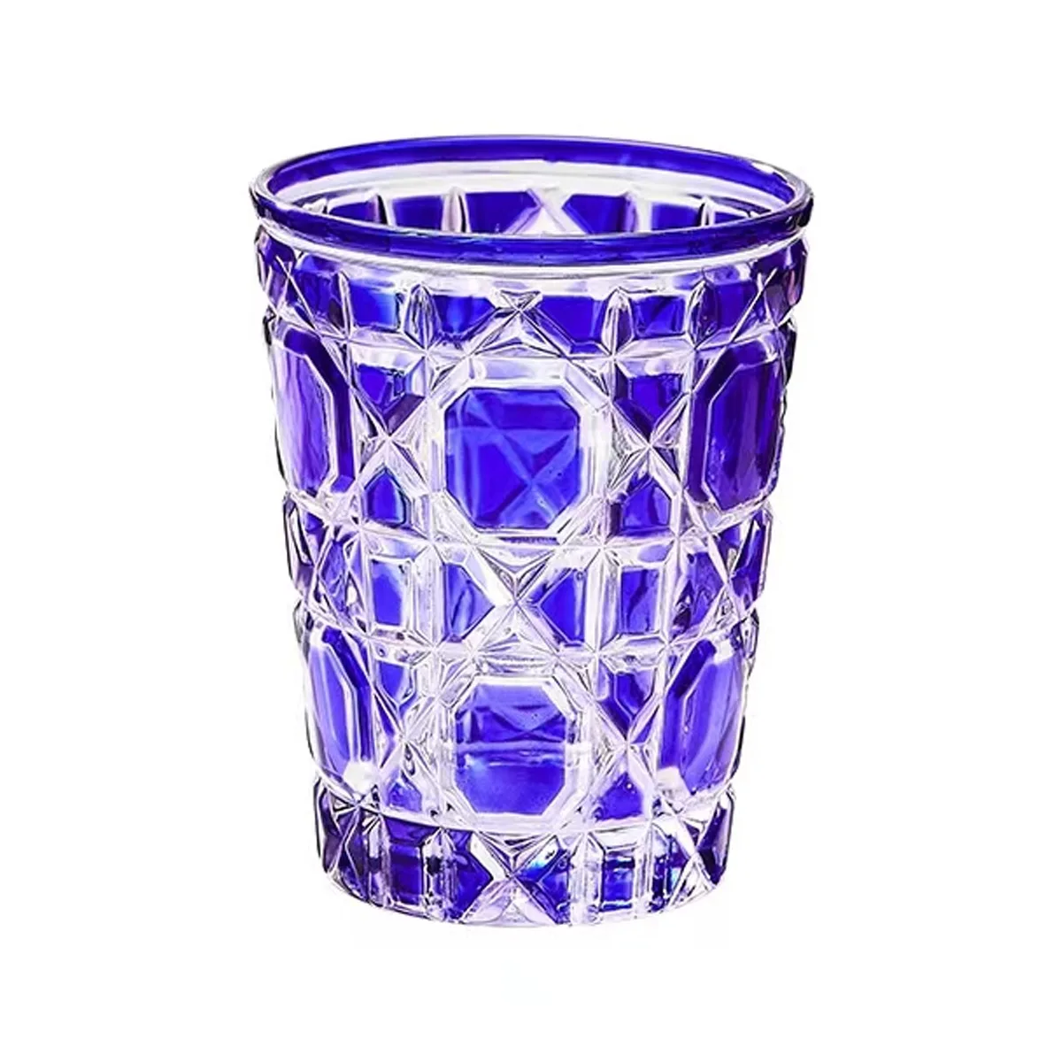 Whiskey Glass 310ml European Style Colorful Checkered Creative Hand-carved Heavy Thick Bottom Whiskey Bourbon Spirits Water Glass Tumbler Cup