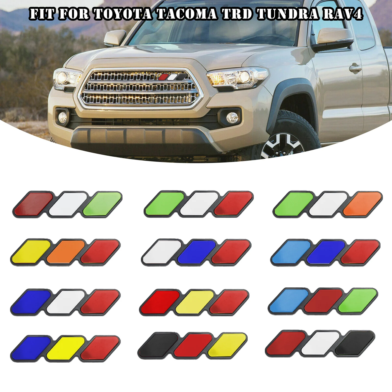 Artudatech Tri-Color Grille Badge Emblem Car Accessories for Toyota Tacoma TRD Tundra RAV4