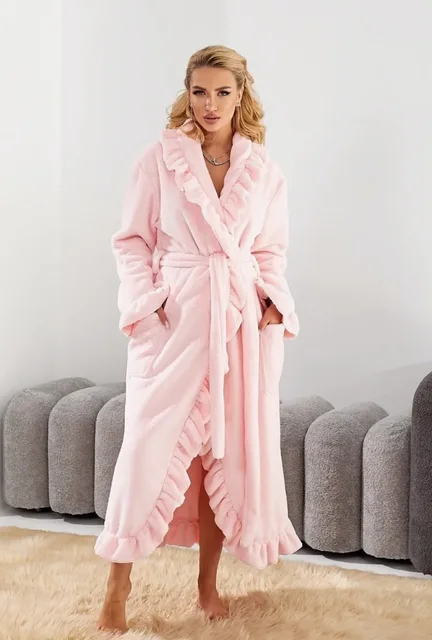 104044-c097f4.jpg Peignoir Long et chaud pour femmes, vêtements de maison, automne et hiver, velours de corail épais, décontracté, doux, solide, à lacets, vêtements de détente, 2025