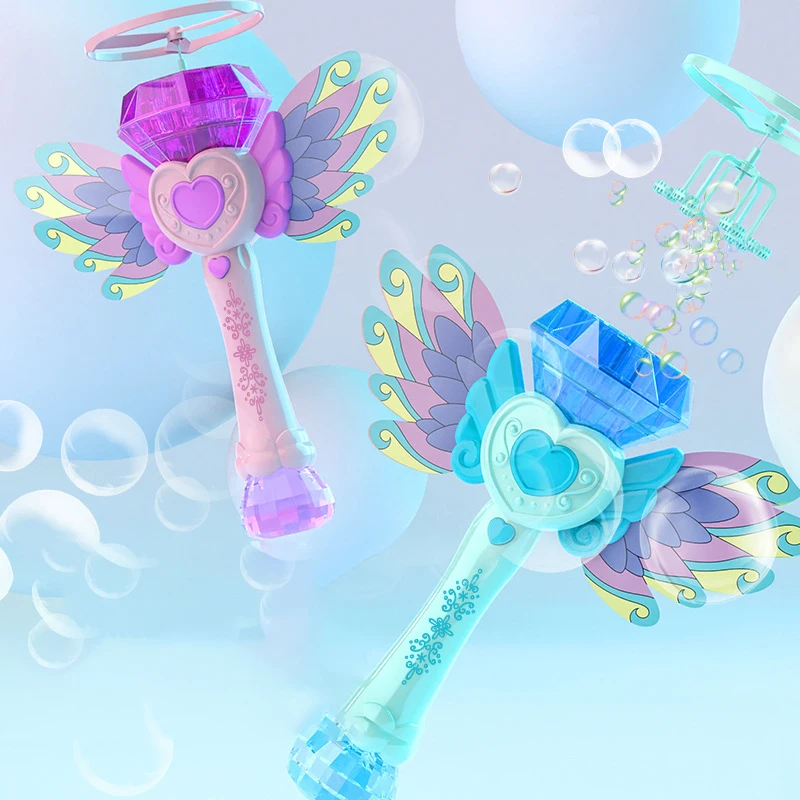 

Girl Heart Blowing Bubble Toy Electric Flying Bubble Magic Wand Cool Rotating Bamboo Dragonfly Bubble Machine Girl Gift