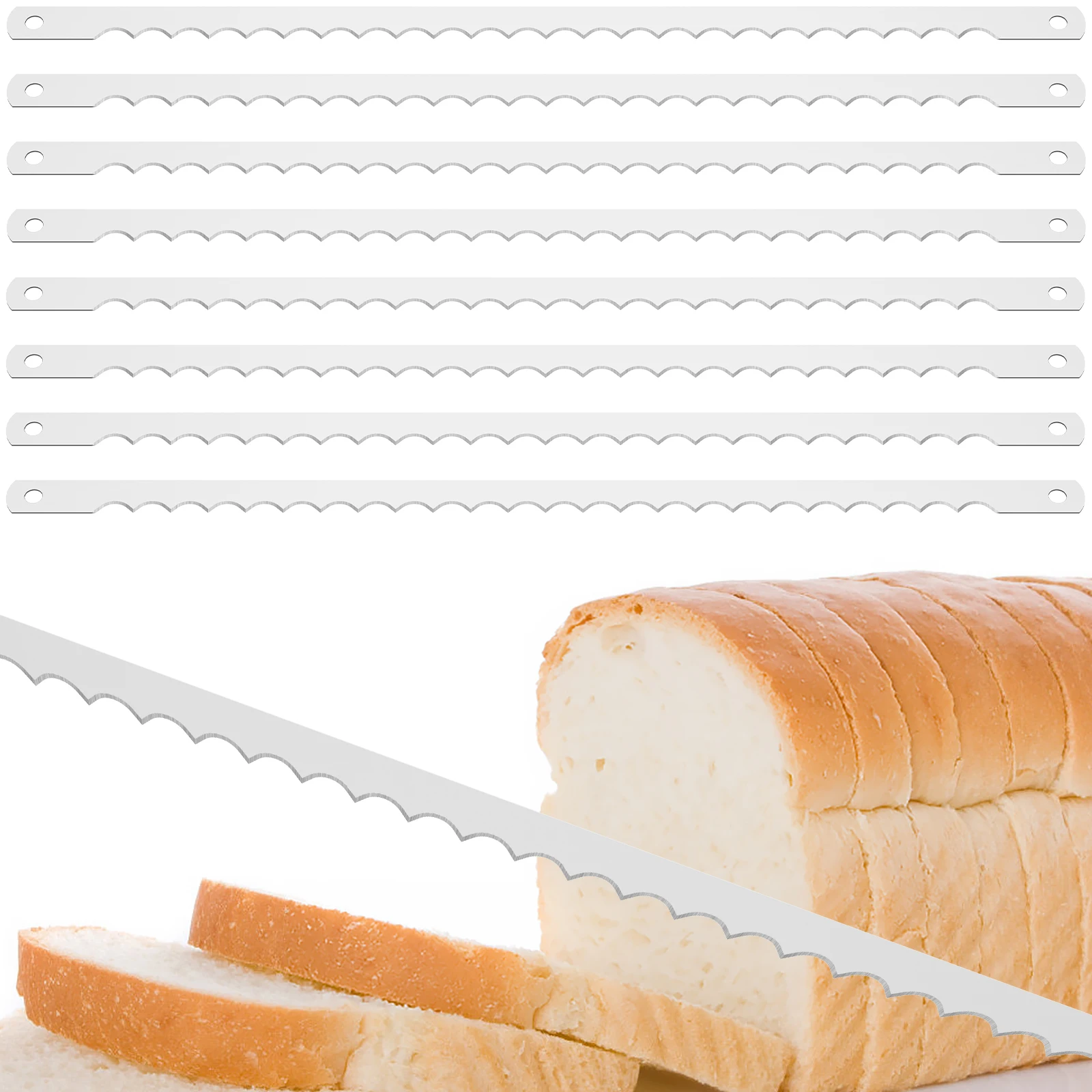 8Pcs Bread Bow Cutter Blades Stainless Steel Replacement Blade 10.8&times;0.4 Inch Serrated Bread Blade Rustproof Cutting Tool