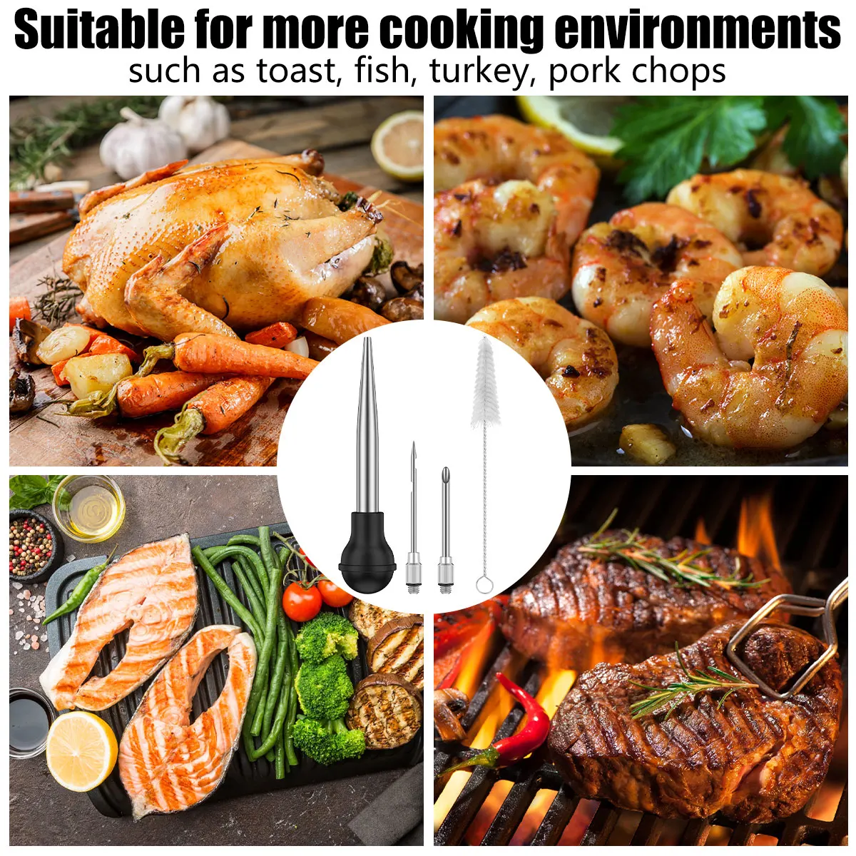 Stainless Steel Turkey Barbecue Meat Injector Syringe Set meat injector syringe