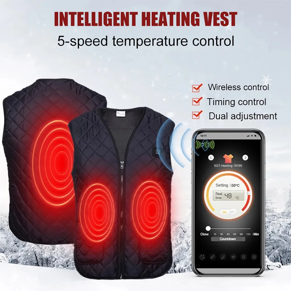 

Thermal Clothing Winter Vest 3 Gear Heated Waistcoat Fast Heating Bluetooth-compatible APP/Key Switch Gift for Family Friends