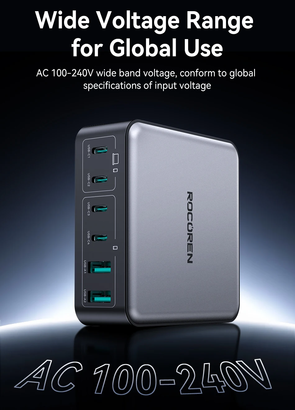 Rocoren 270W GaN Ladegerät 6-ports Desktop Schnelle Lade USB Typ C Ladegerät Tragbare Kraftwerk Für iPhone 16 Pro Max Xiaomi – Detail 11