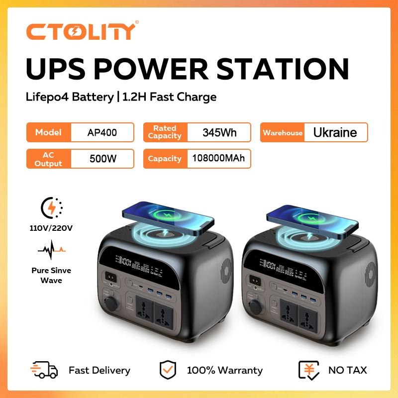 CTOLITY 500W+500W Portable Power Station 345.6Wh Solar Generator LiFePo4 Battery 220V AC Emergency Batteries Home RV Ukraine