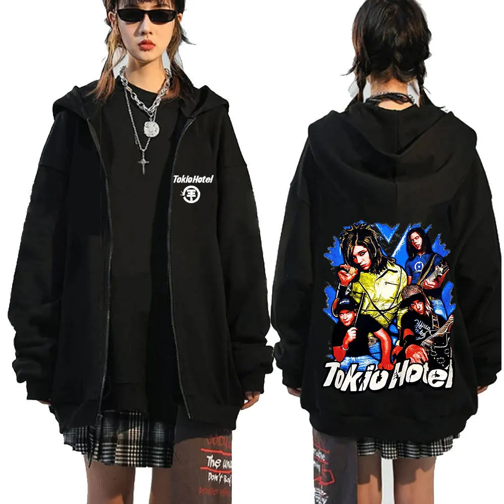 Banda de rock tokio hotel kaulitz zíper hoodies roupas masculinas