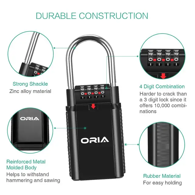 ORIA Key Safe Box Keys Storage Combination Lock Box Key Storage Lock Box 4-Digit Combination Lock Waterproof Indoor/Outdoor 4