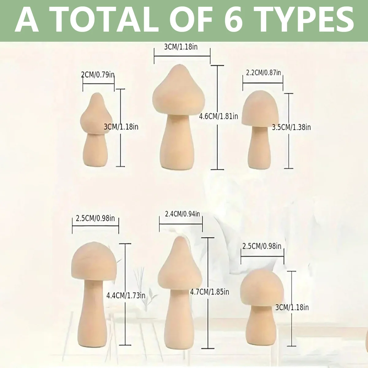 24PCS Unfinished Wooden Mushroom Figurines for DIY Crafts 2