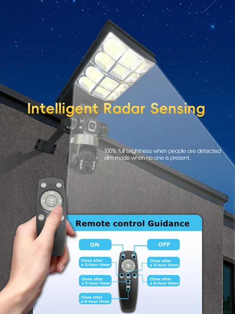 Solar 4G Street Light Camera 15MP 10X Zoom Three Lens Recording Humanoid Tracking Outdoor Camera Lamp Remote Control Waterproof 2