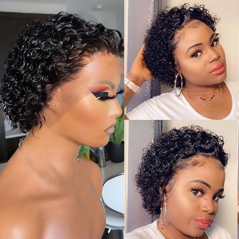 Short Curly Human Hair Wigs Pixie Cut 13x1 Curly Lace Front Human Hair Wigs for Black Women Colored Brazilian Human Hair Wigs