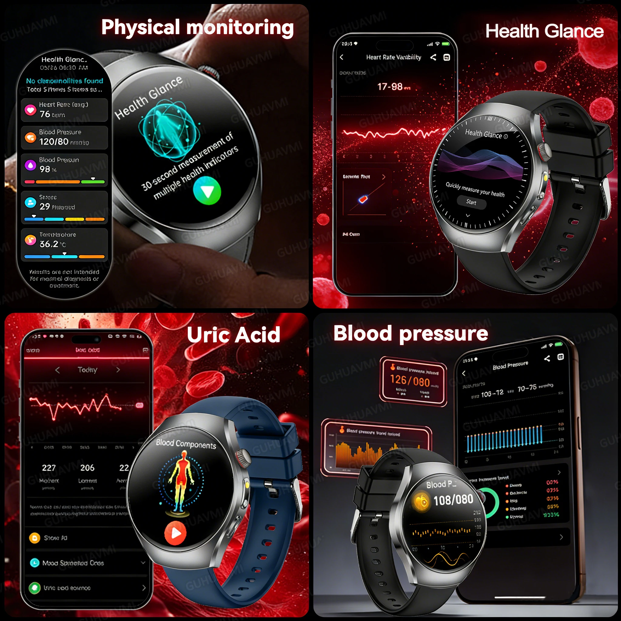 2026 New AI Human Health diagnosis ECG+HRV Smart Watch Blood Pressure Uric acid Blood lipid Bluetooth Call Smart watch Men Women 4