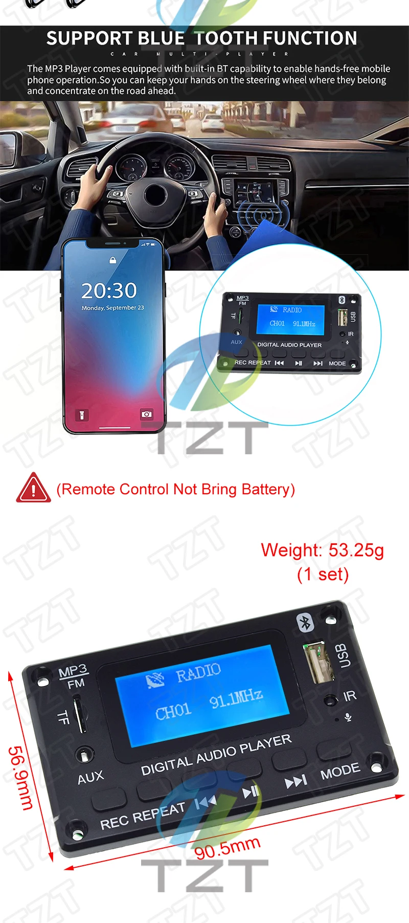 DC 5V 12V MP3 Decoder Board WMA Decodierung MP3 Player Bluetooth 5,0 Audio Modul Unterstützung WMA WAV TF USB FM Radio Freisprechen Anruf – Detail 4