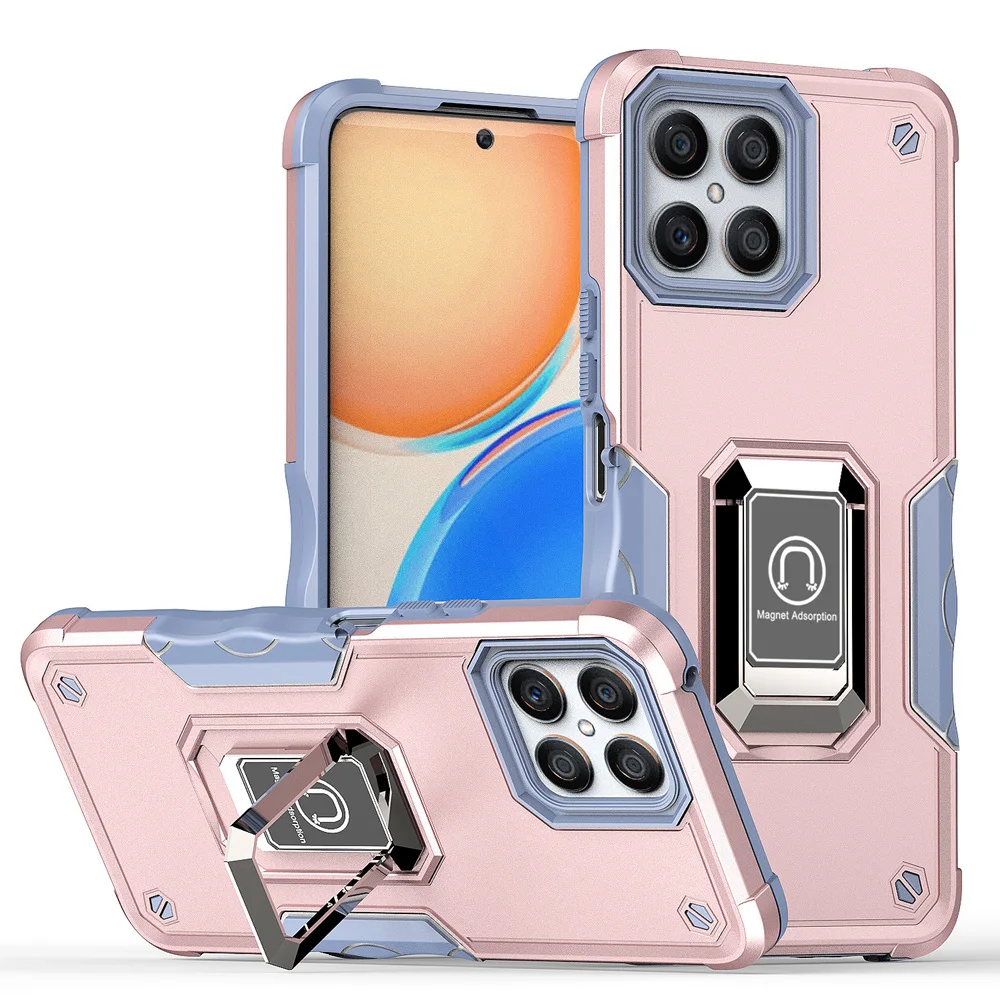 KEYSION Stoßfestes Rüstungsgehäuse für Honor X8 Silikon + PC Metallringständer Telefonrückseite für Huawei Honor X30i_voghion.com