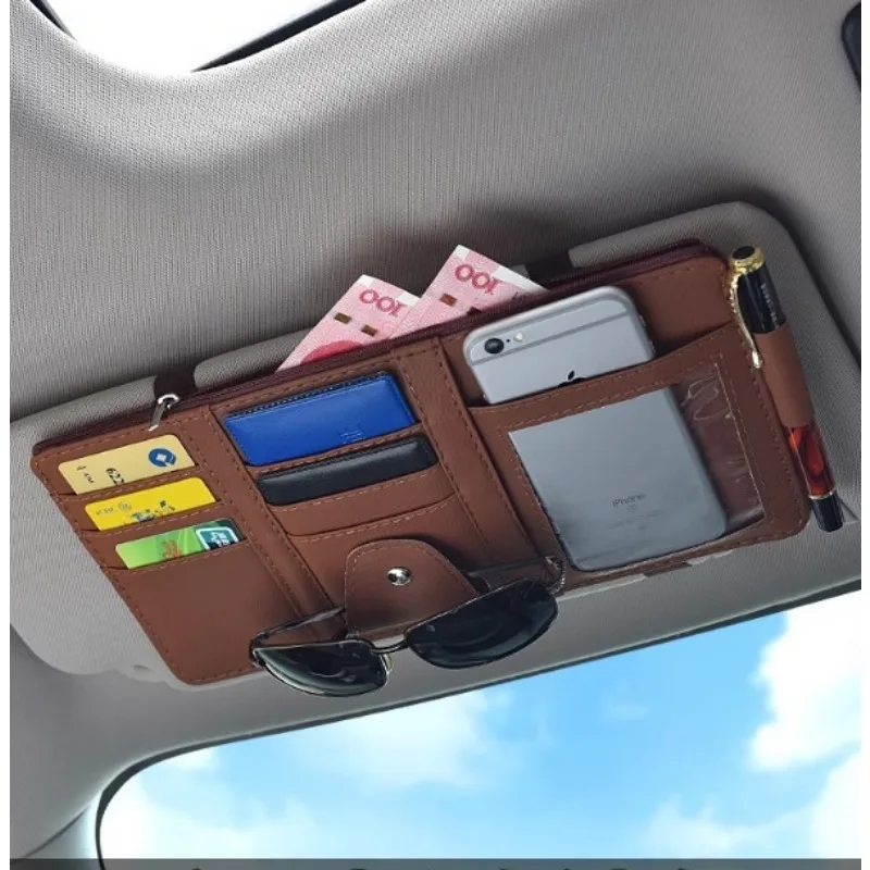 Car visor storage bag Card holder Glasses holder Multi-function ticket storage bag Leather car interior