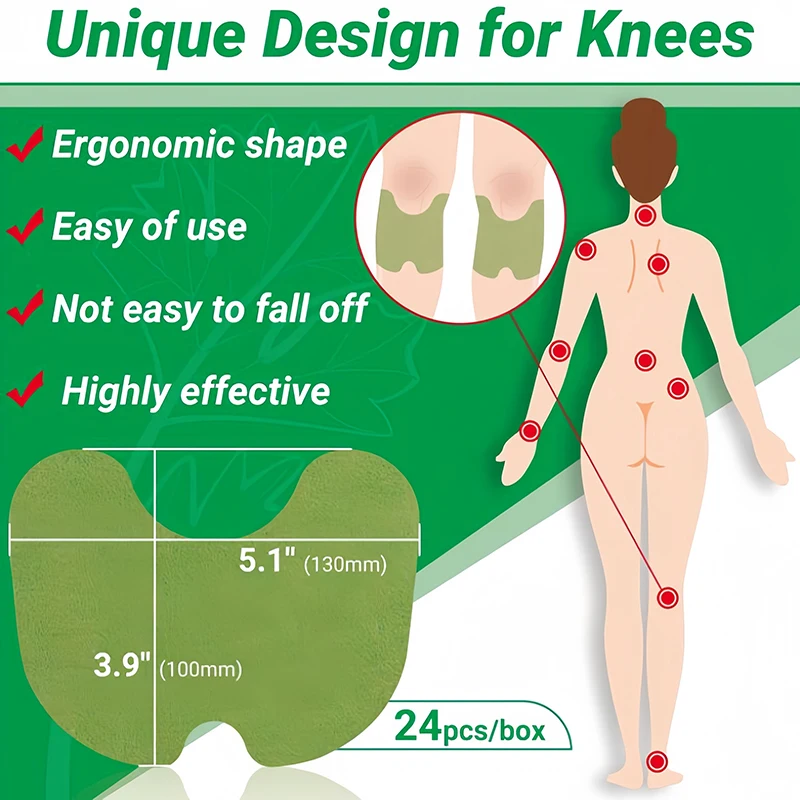 24Pcs Knee Patches Wormwood Pain Relief Patch Long-lasting Warm Joint Soreness Soothing Patch for Arthritis Sports Injuries