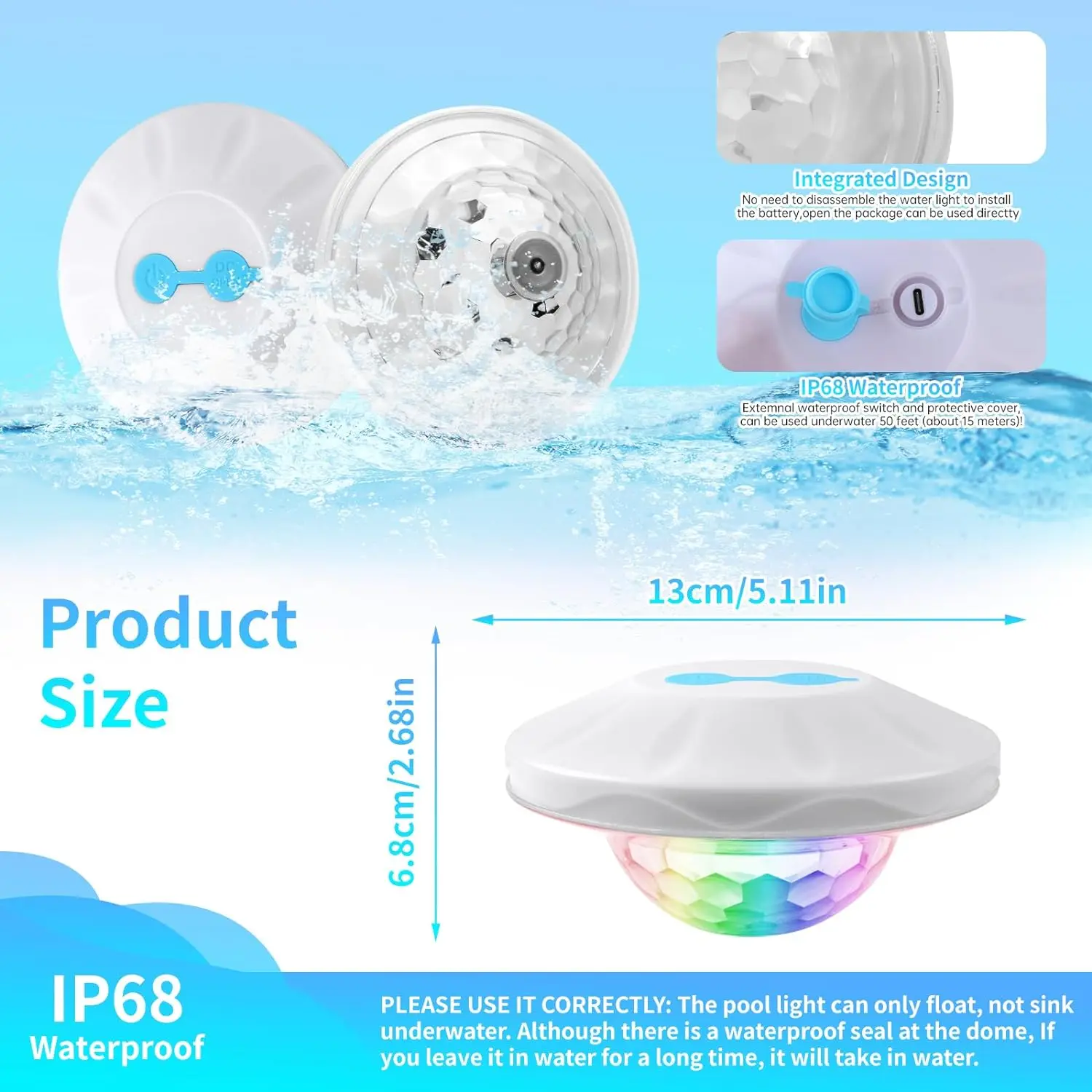 Pool lights Remote control Charging Pool lights Pool accessories Floating party Garden Holiday decoration LED solar pool light