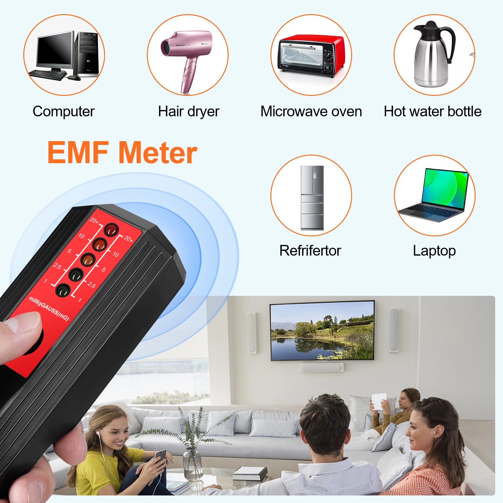Portable Electromagnetic Radiation Detector Handheld Radio Frequency Field Tester Gauss Meter for Electrical Instruments