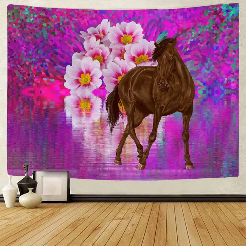 

Horse tapestry, unicorn, fantasy forest, hippie home wall decoration, Bohemian dormitory studio living room bedroom decoration