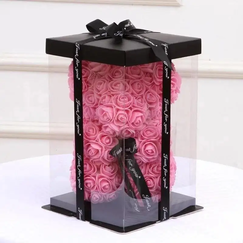 20/28 cm Transparente Kuchen Box Künstliche Rose Schaum Bär Verpackung Box Valentinstag Blume Geschenke Hochzeit Geburtstag Party decor – Detail 4