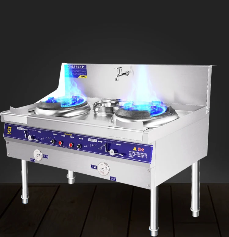 Stove with Oven Burner Industrial Two Wok Gas Range Stove Restaurant Equipments Chinese Wok Burner Stand Cooker Gas