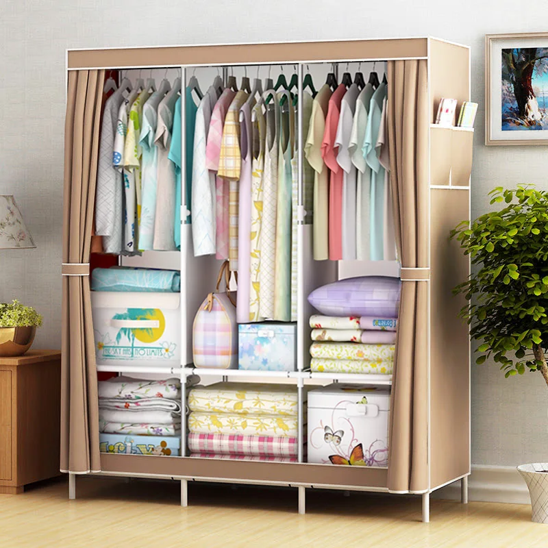 

Simple Wardrobe Fabric Folding Clothes Storage Cabinet DIY Assembly Reinforced Frame Bedroom Organizer Home Dorm Clothing Closet
