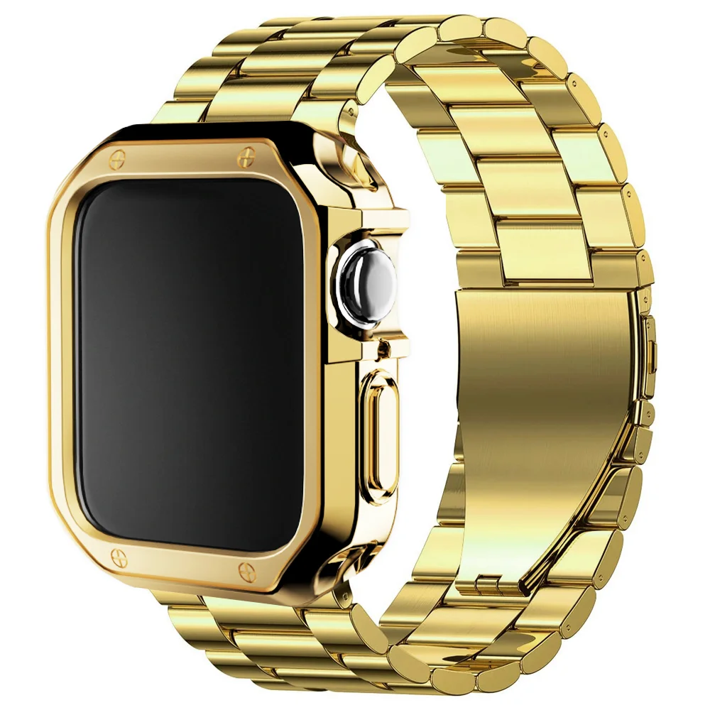 

Metal Stainless Steel Strap For Apple Watch 8 7 45mm 41mm Soft TPU Protective Case For iWatch 6 5 4 3SE 44mm 42mm 40mm 38mm band