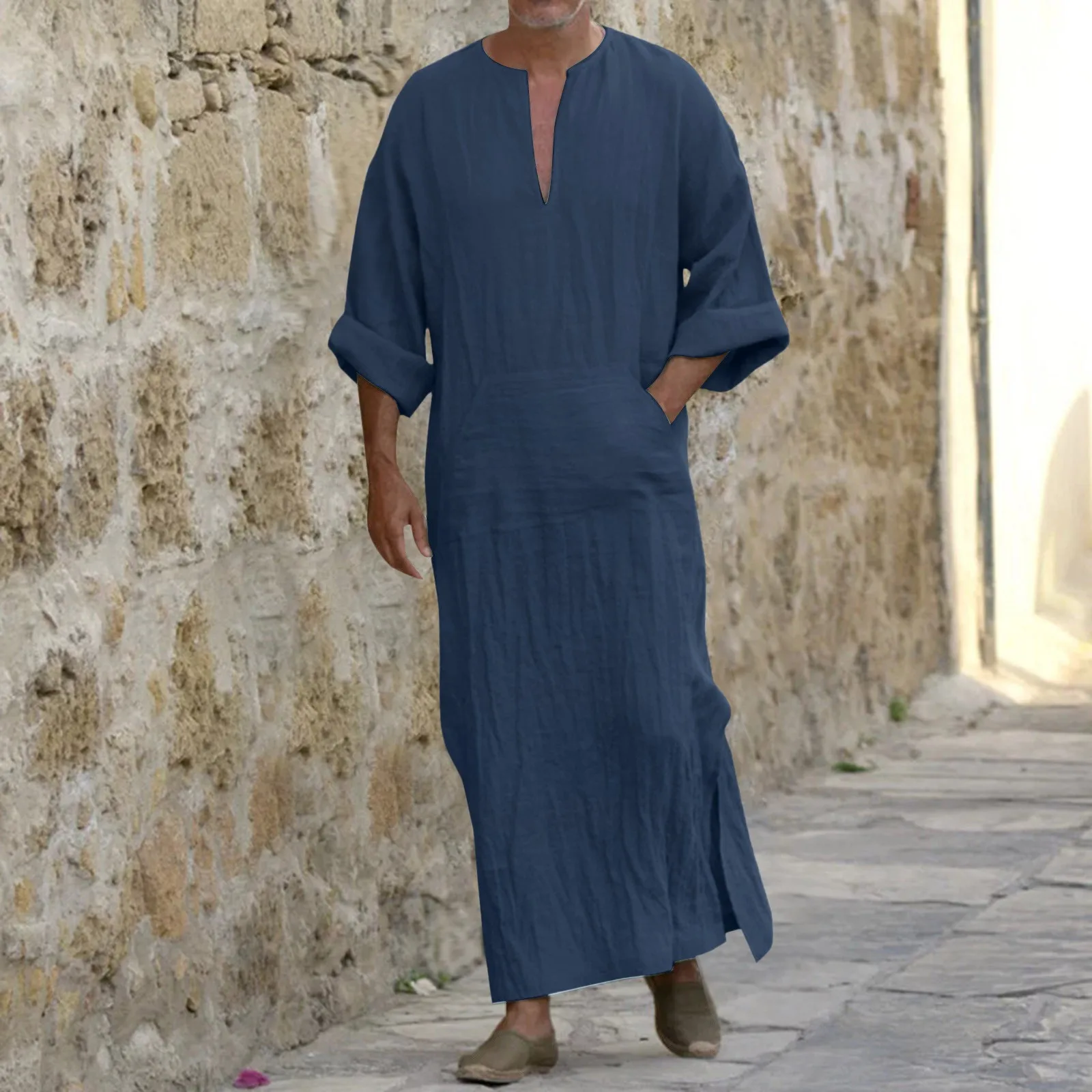 

Islamic Traditional Jubba Thobe Men Abaya Linen Muslim Robes Dubai Arabic Kaftan Clothing Qamis Homme Arab Turk Gown Hijab Dress
