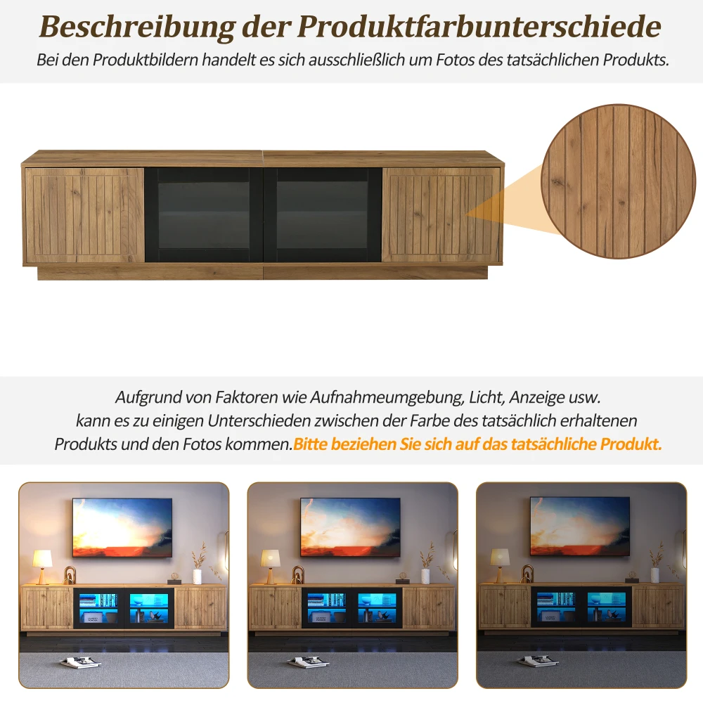 180 x 40 x 45 cm moderner TV-Schrank, Lowboard-Wohnzimmerschrank, für Fernseher bis zu 75 Zoll, TV-Ständer mit 2 Schränken und LED-Lichtleiste – Detail 14