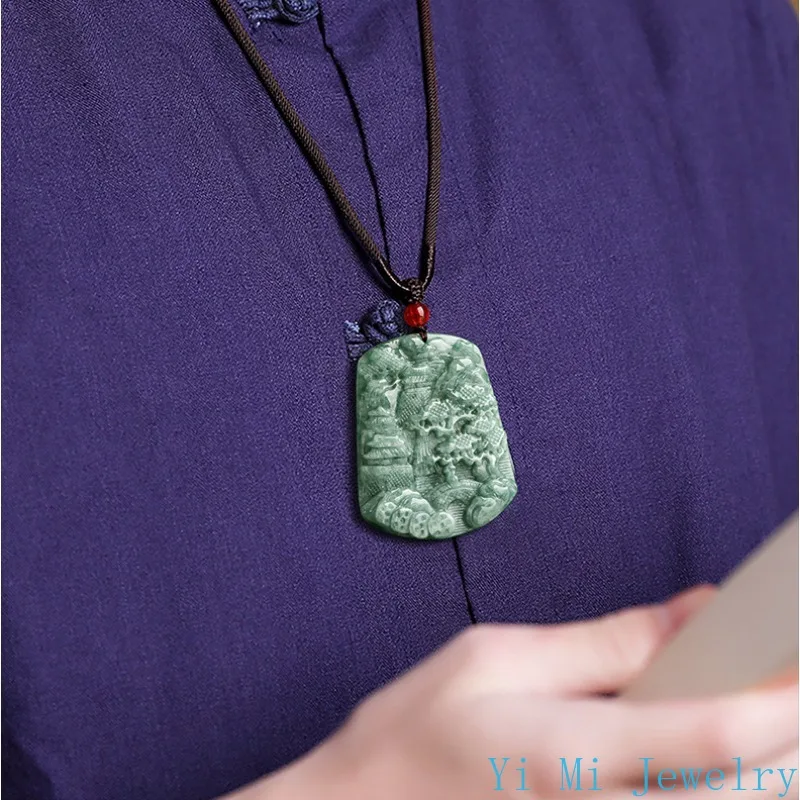 Genuine Natural A-grade Jade Pendant Douzhong Shanshui Brand Jade Pendant Men's and Women's Necklace