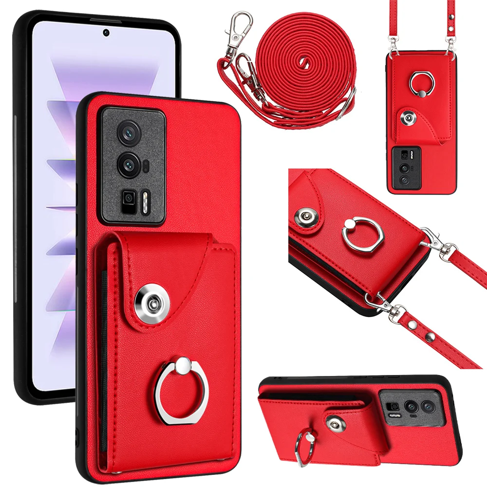 

Чехол-бумажник с ремешком на руку для Redmi 12C 13 C 4G K60 Note 12 Pro + 12s