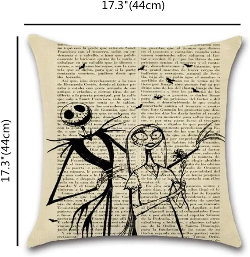 Linen Square Happy Halloween Vintage Newspaper Christmas Night Throw Pillow Case Christmas Room Decoration Cushion Cover