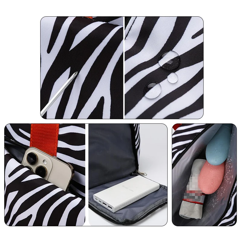 Zebra-Stripe Travel Bag Folding Sports Short Travel Luggage Duffle Shoulder Bags Women Large Capacity Yoga Gym Bag