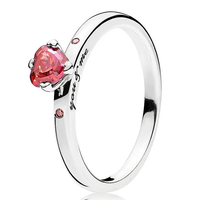 

Original Moments Red Heart-shaped Crystal You & Me Ring For Women 925 Sterling Silver Wedding Gift Fashion Jewelry