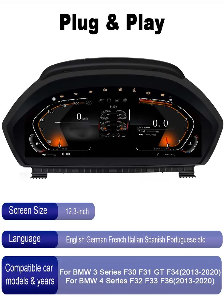 12.3’’ Digital Instrument Cluster For BMW F30 F31 GT-F34 F32 F33 F36 Speedometer