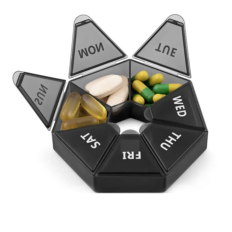 Pill storage box 2Pcs 7 days mini travel portable medicines dispenser multi-function plastic seven compartment sealer