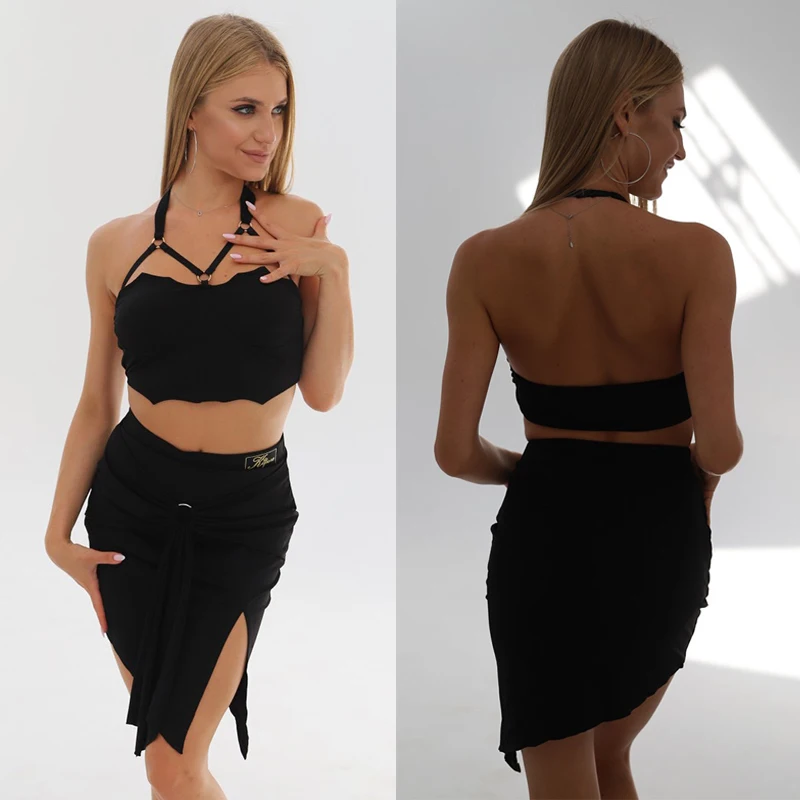 

New Latin Dance Dress For Women Sexy Backless Tops Split Skirts Suit Chacha Rumba Tango Adult Female Latin Dance Wear DQS13958