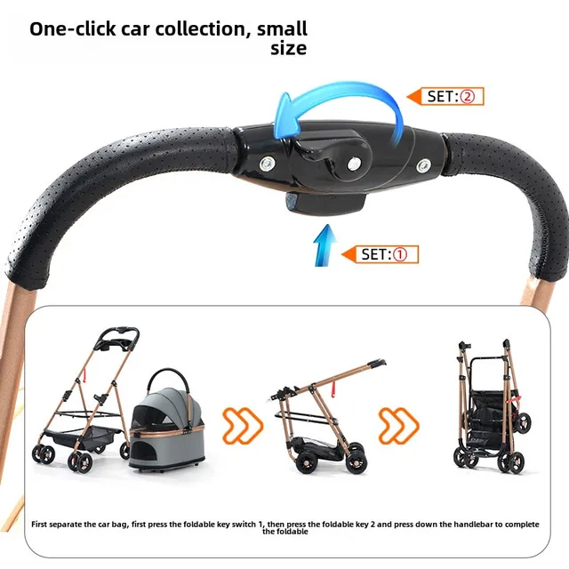 3 in 1 Folding Pet Stroller Detachable Carrier Easy Lock Canopy 30lbs for Medium Dogs Small Dogs Cats 4
