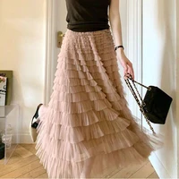 MOUKYUN Tutu Cake Skirts Women Elegant Cascading Ruffles A Line Long Skirts Female Casual Elastic Waist Party Lace Skirt Faldas - Image 3
