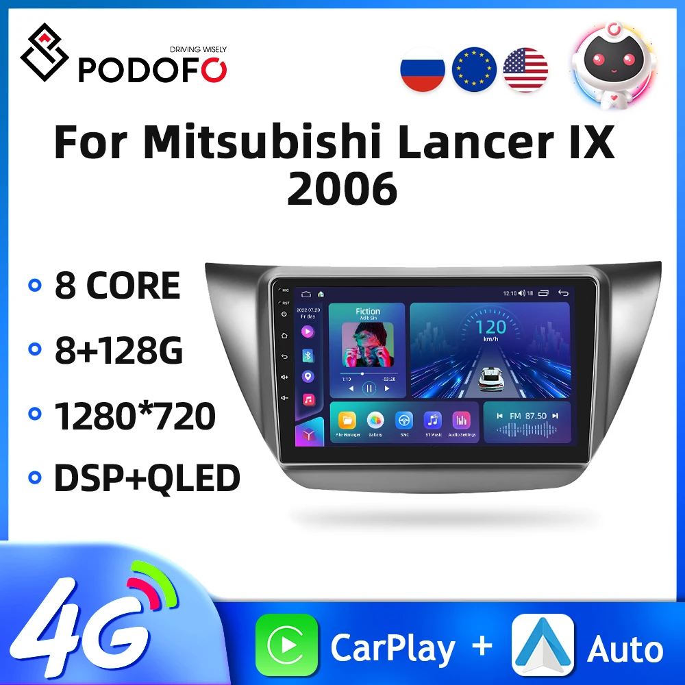 

Podofo 2Din Car Radio Carplay For Mitsubishi Lancer IX 2006 Android Multimedia Video Player GPS Navigation Auto Stereo Head Unit