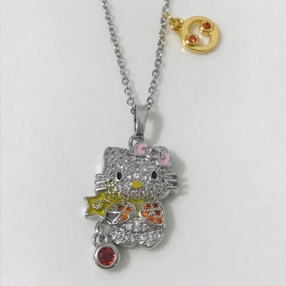 Kawaii Sanrio Hello Kitty Necklace Anime Diamond Pendant Girl Jewelry Children's Holiday Gifts Hip Hop Fashion