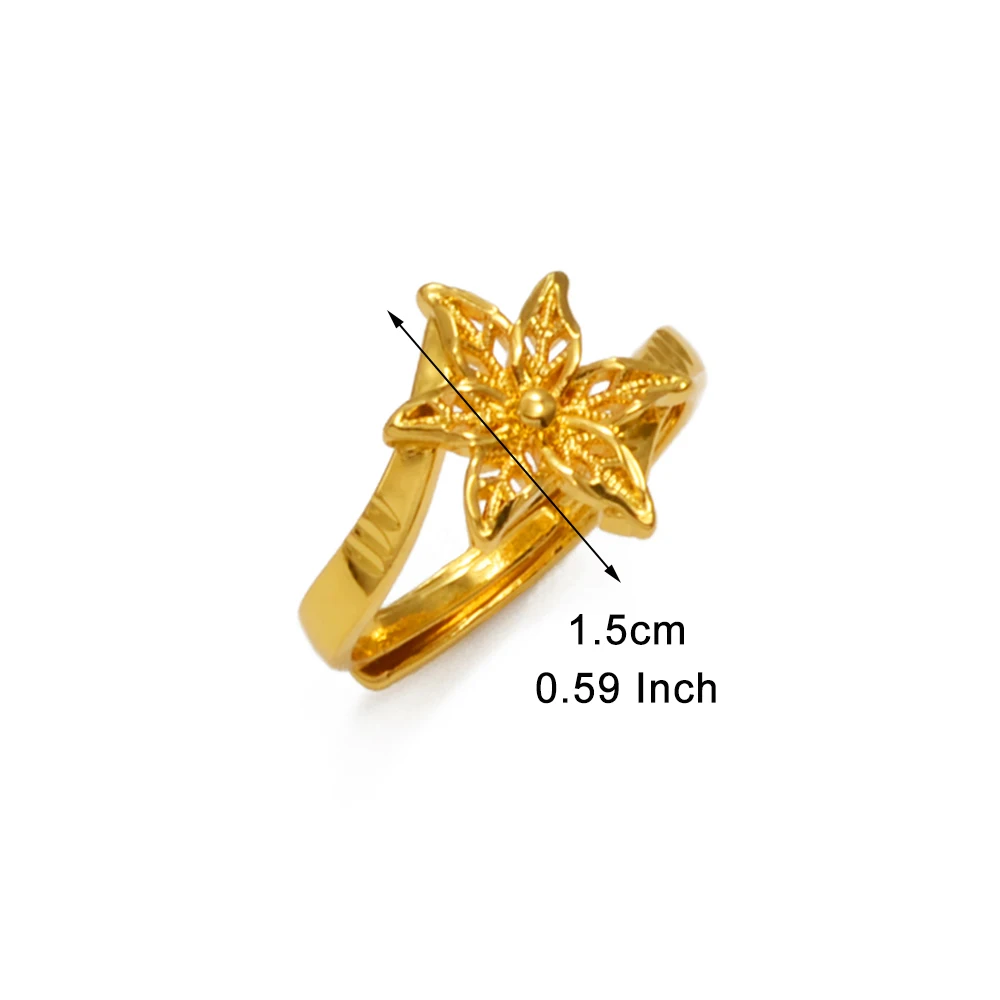 Anniyo 1.5CM Small Flowers Rings for Women Girls Gold Plated African Jewelry Mayotte #345206 6